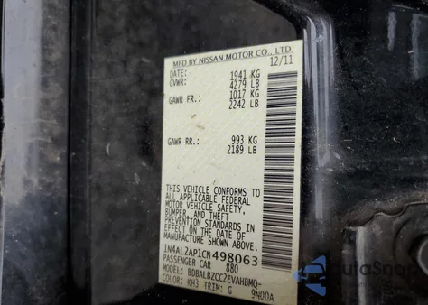 2012 Nissan Altima Base from USA, damaged, VIN 1N4AL2AP1CN498063